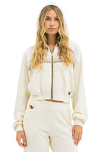 Classic 5 STRIPE CROPPED ZIP HOODIE RELAXED - VINTAGE WHITE WHITE GREY