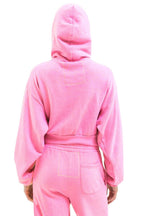 Classic HEART STITCH RELAXED CROP ZIP HOODIE - NEON PINK