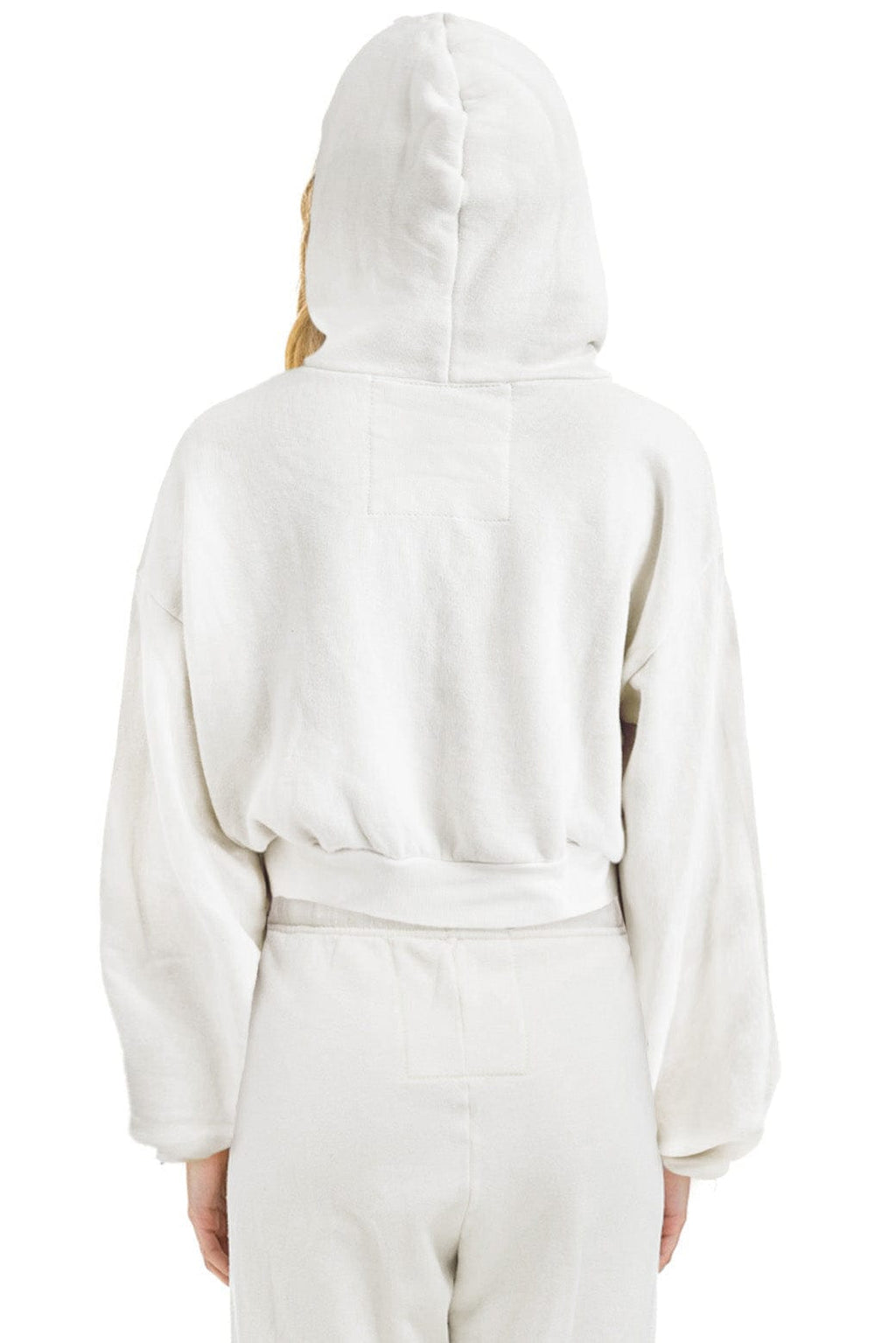 Classic HEART STITCH RELAXED CROP ZIP HOODIE - WHITE
