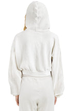 Classic HEART STITCH RELAXED CROP ZIP HOODIE - WHITE