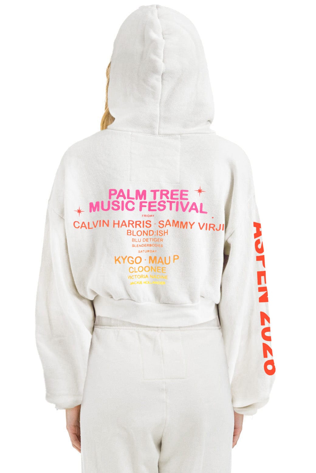 Classic PALM TREE FEST ASPEN 2026 CROPPED ZIP HOODIE RELAXED - WHITE