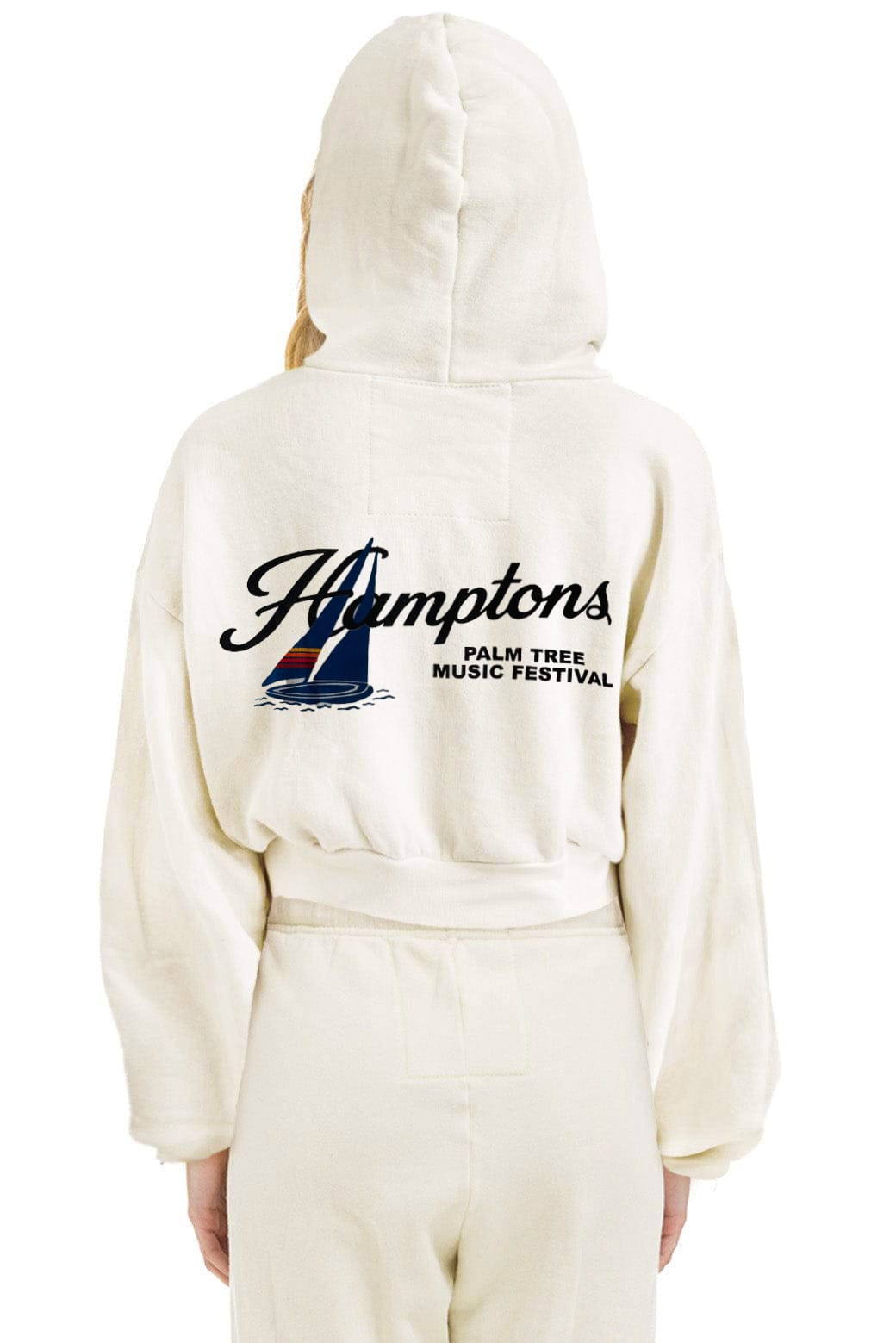 Classic PALM TREE FEST HAMPTONS 2026 CROPPED ZIP HOODIE RELAXED - VINTAGE WHITE