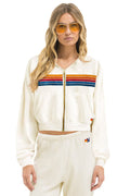 Classic PALM TREE FEST HAMPTONS 2026 CROPPED ZIP HOODIE RELAXED - VINTAGE WHITE