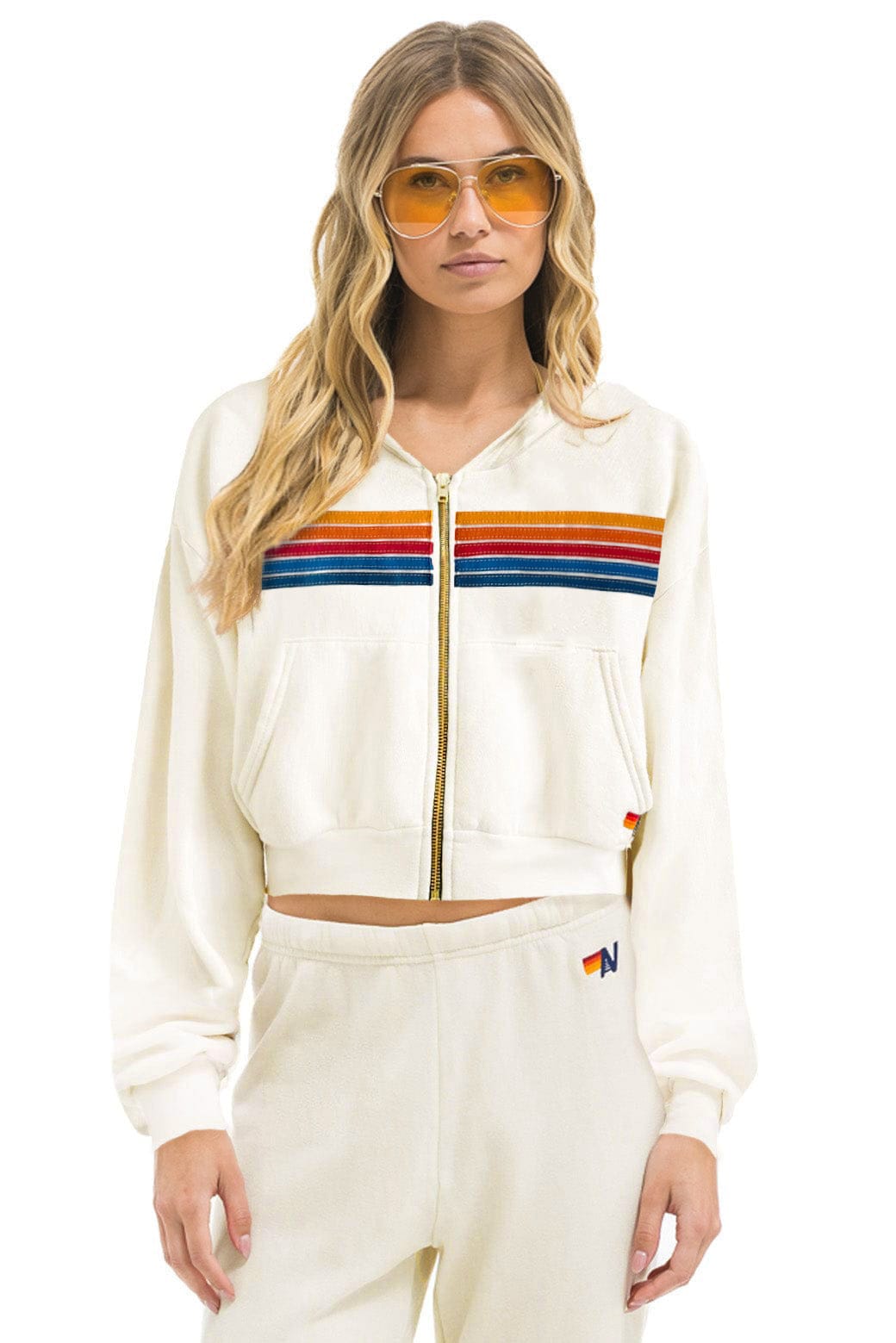 Classic PALM TREE FEST HAMPTONS 2026 CROPPED ZIP HOODIE RELAXED - VINTAGE WHITE