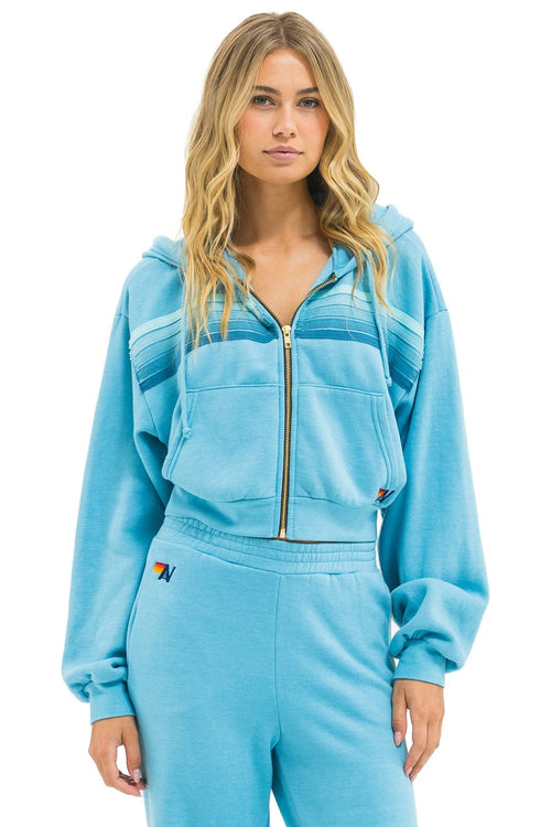 Classic 5 STRIPE CROPPED ZIP HOODIE RELAXED - AQUA AQUA