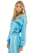 Classic 5 STRIPE CROPPED ZIP HOODIE RELAXED - AQUA AQUA