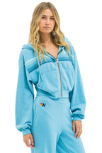 Classic 5 STRIPE CROPPED ZIP HOODIE RELAXED - AQUA AQUA