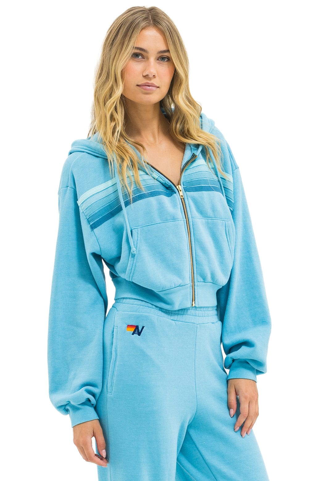 Classic 5 STRIPE CROPPED ZIP HOODIE RELAXED - AQUA AQUA