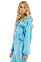 Classic 5 STRIPE CROPPED ZIP HOODIE RELAXED - AQUA AQUA