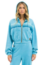 Classic 5 STRIPE CROPPED ZIP HOODIE RELAXED - AQUA AQUA