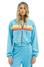 Classic 5 STRIPE CROPPED ZIP HOODIE RELAXED - AQUA WHITE NEON
