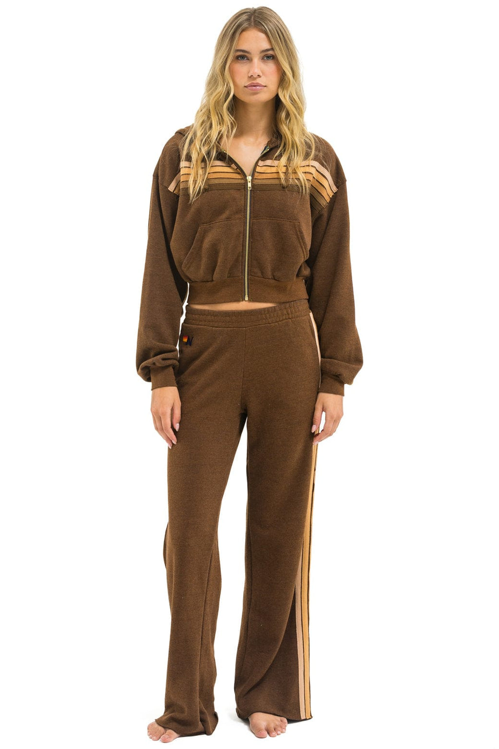 Classic 5 STRIPE CROPPED ZIP HOODIE RELAXED - CHOCOLATE ESPRESSO