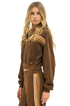 Classic 5 STRIPE CROPPED ZIP HOODIE RELAXED - CHOCOLATE ESPRESSO