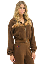 Classic 5 STRIPE CROPPED ZIP HOODIE RELAXED - CHOCOLATE ESPRESSO