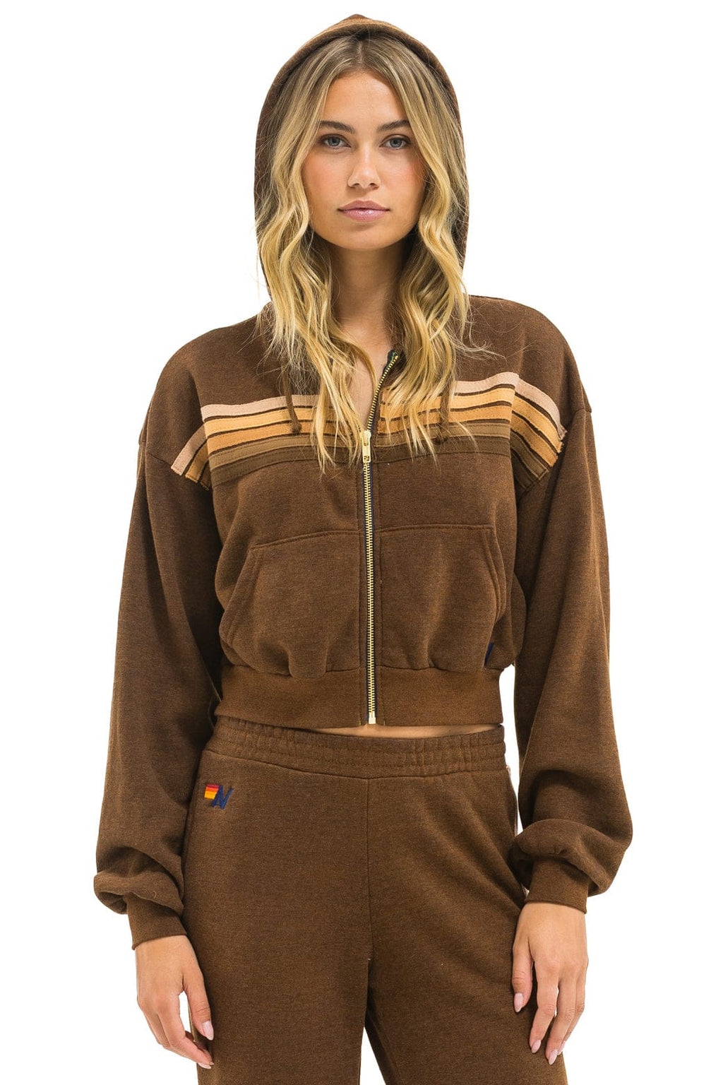 Classic 5 STRIPE CROPPED ZIP HOODIE RELAXED - CHOCOLATE ESPRESSO