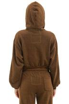Classic 5 STRIPE CROPPED ZIP HOODIE RELAXED - CHOCOLATE ESPRESSO
