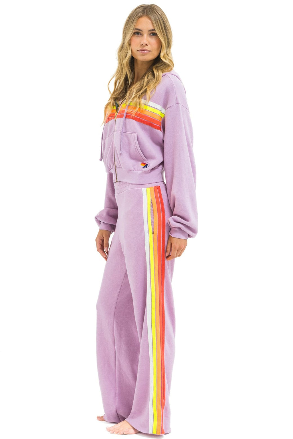Classic 5 STRIPE WIDE LEG POCKET SWEATPANTS - MAUVE WHITE NEON