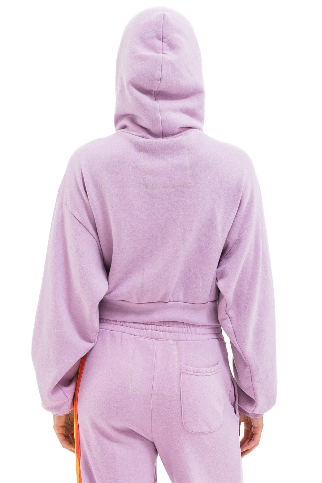 Classic 5 STRIPE CROPPED ZIP HOODIE RELAXED - MAUVE WHITE NEON