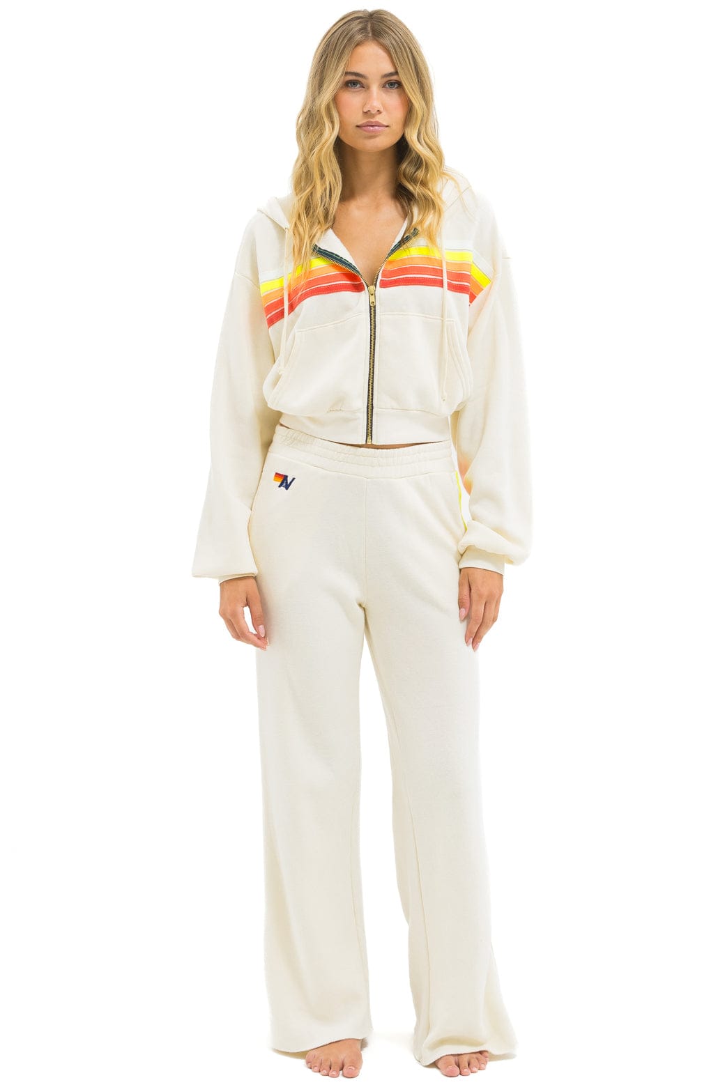 Classic 5 STRIPE CROPPED ZIP HOODIE RELAXED - VINTAGE WHITE WHITE NEON