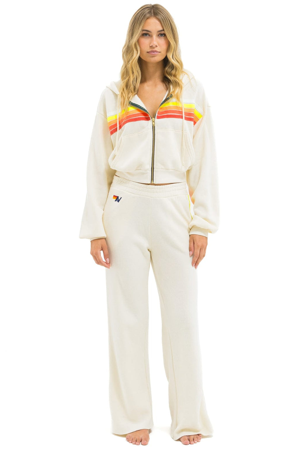 Classic 5 STRIPE WIDE LEG POCKET SWEATPANTS - VINTAGE WHITE WHITE NEON