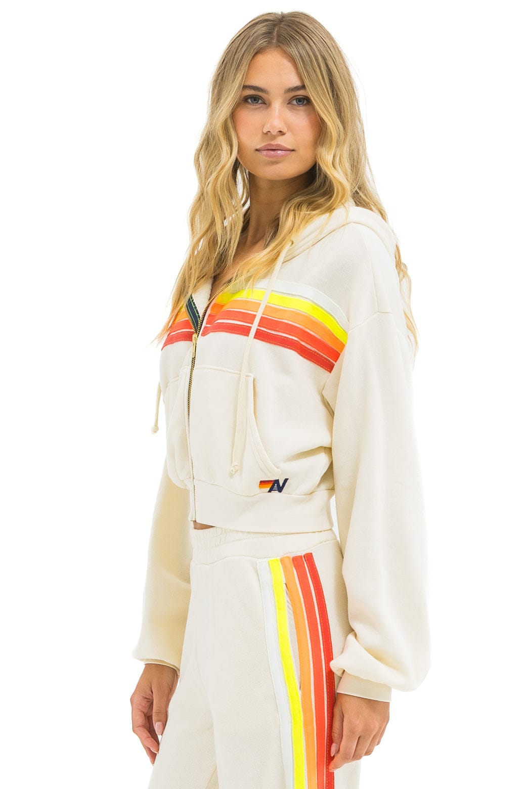Classic 5 STRIPE CROPPED ZIP HOODIE RELAXED - VINTAGE WHITE WHITE NEON