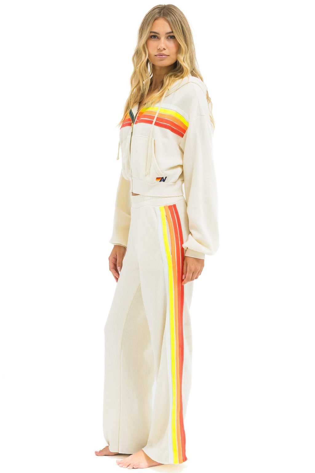 Classic 5 STRIPE CROPPED ZIP HOODIE RELAXED - VINTAGE WHITE WHITE NEON