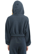 Classic SUNSET PATCH RELAXED CROPPED ZIP HOODIE - CHARCOAL