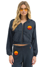 Classic SUNSET PATCH RELAXED CROPPED ZIP HOODIE - CHARCOAL