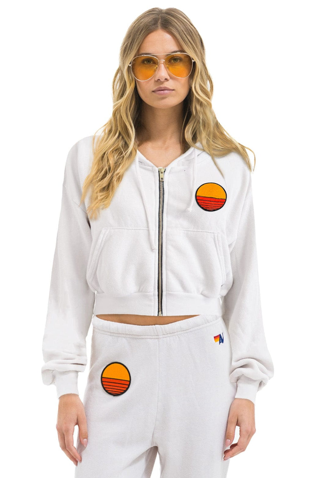 Classic SUNSET PATCH RELAXED CROPPED ZIP HOODIE - DOVE