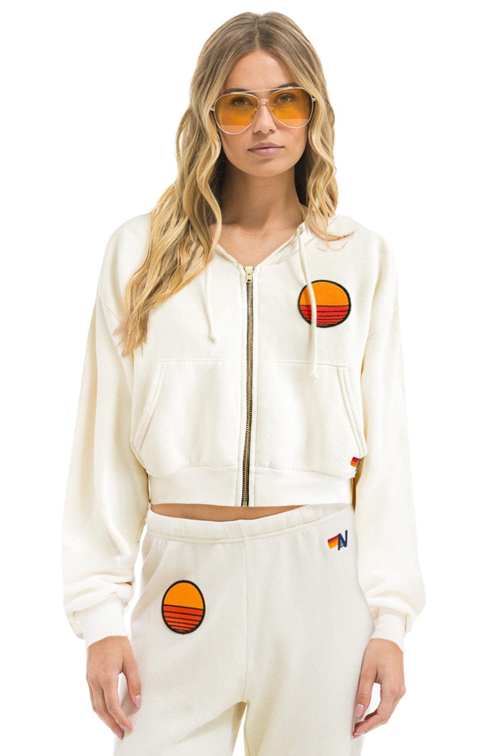 Classic SUNSET PATCH RELAXED CROPPED ZIP HOODIE - VINTAGE WHITE