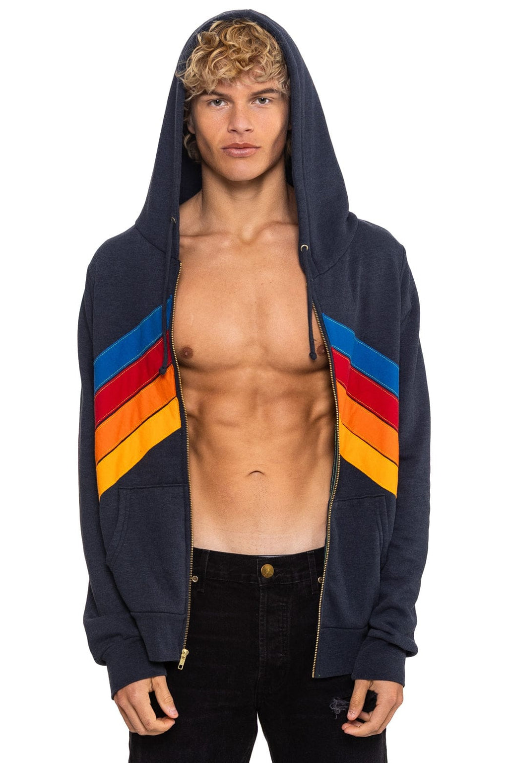 Classic MOUNTAIN STITCH CHEVRON 4 ZIP HOODIE - CHARCOAL