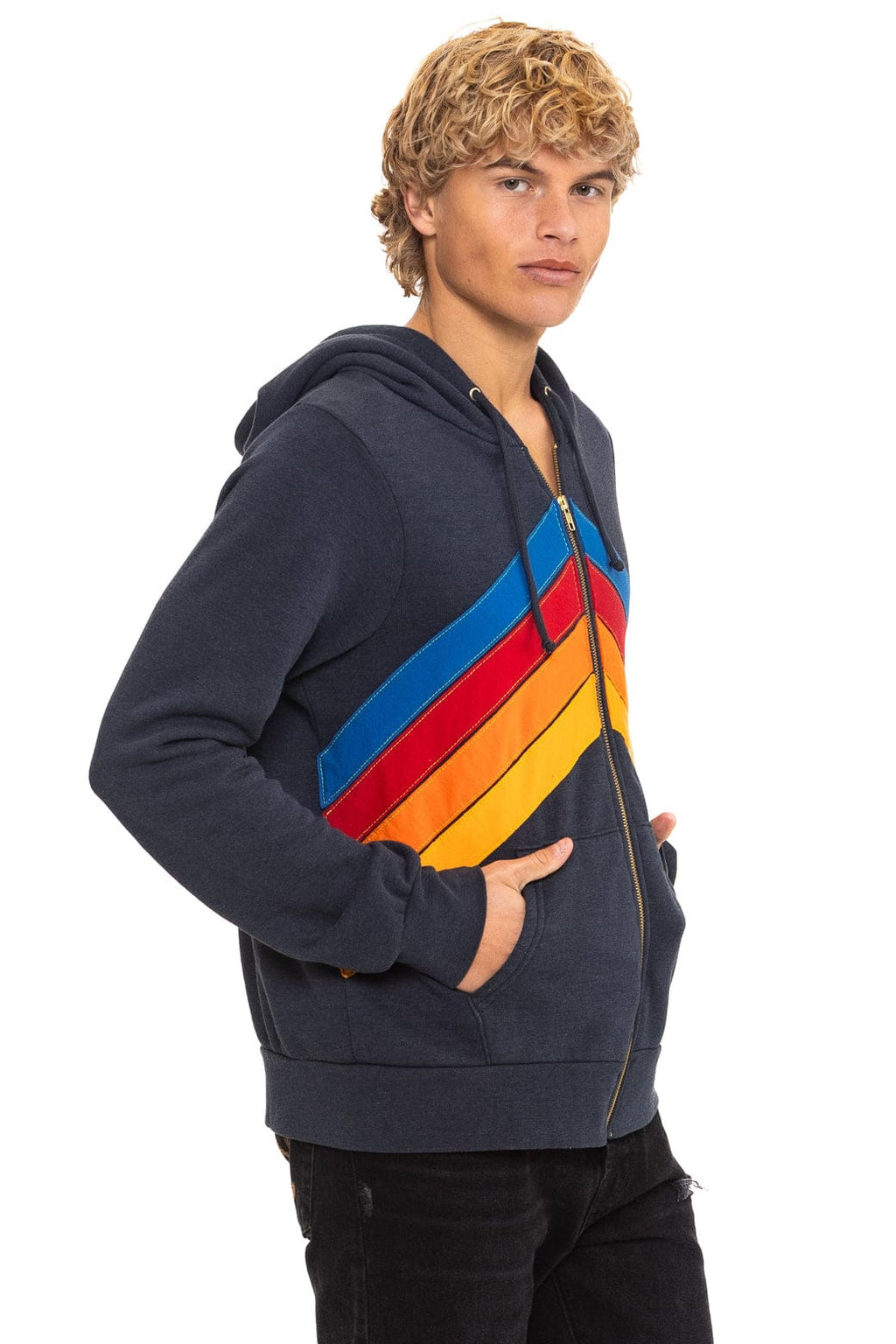 Classic MOUNTAIN STITCH CHEVRON 4 ZIP HOODIE - CHARCOAL