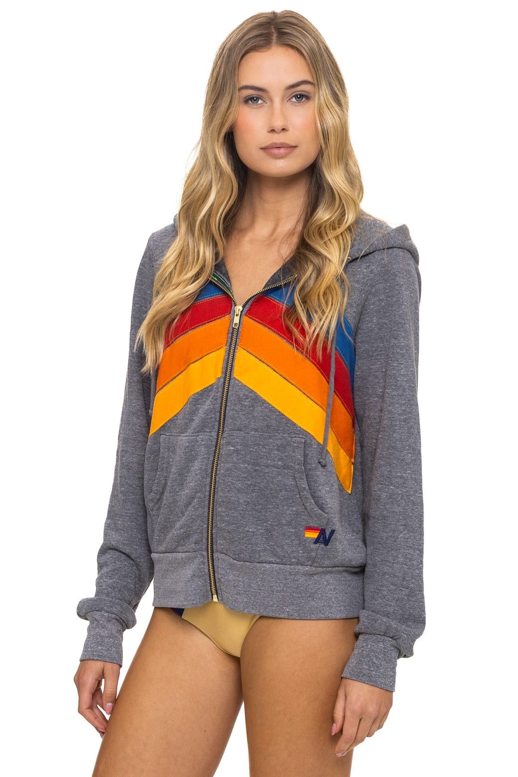 Classic MOUNTAIN STITCH CHEVRON 4 ZIP HOODIE - HEATHER GREY