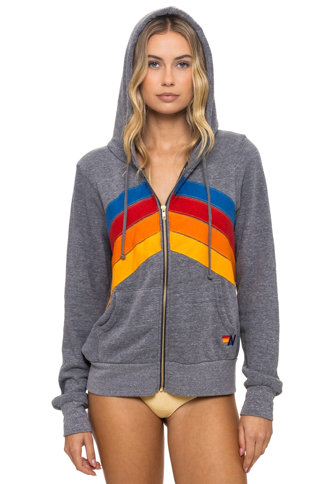 Classic MOUNTAIN STITCH CHEVRON 4 ZIP HOODIE - HEATHER GREY