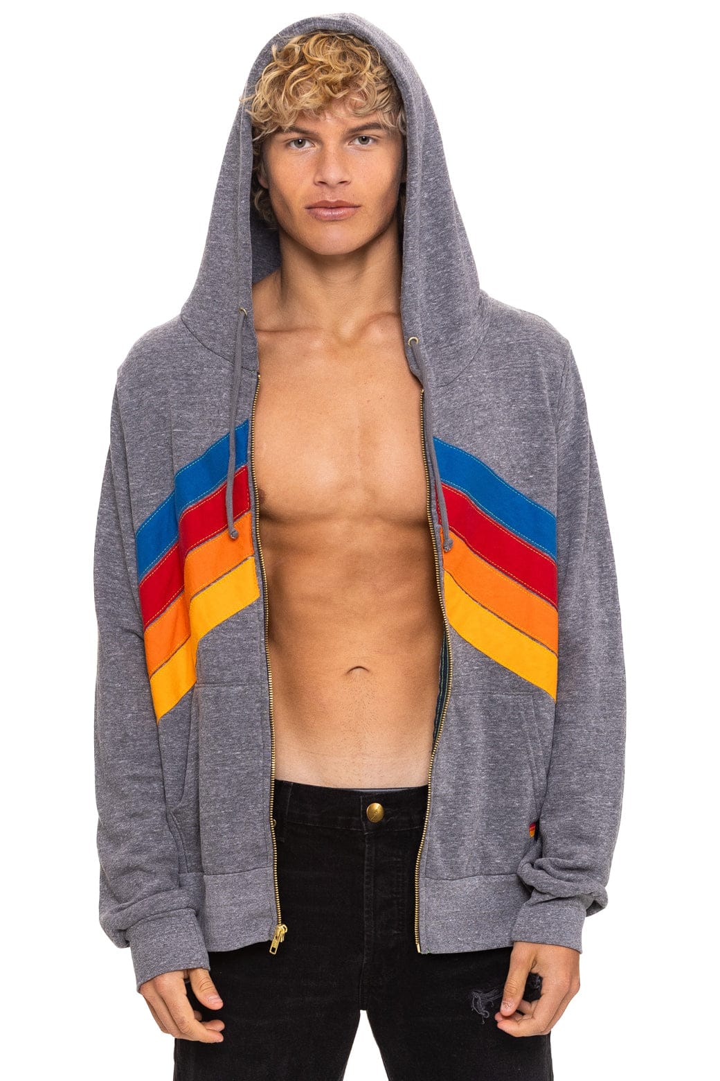 Classic MOUNTAIN STITCH CHEVRON 4 ZIP HOODIE - HEATHER GREY