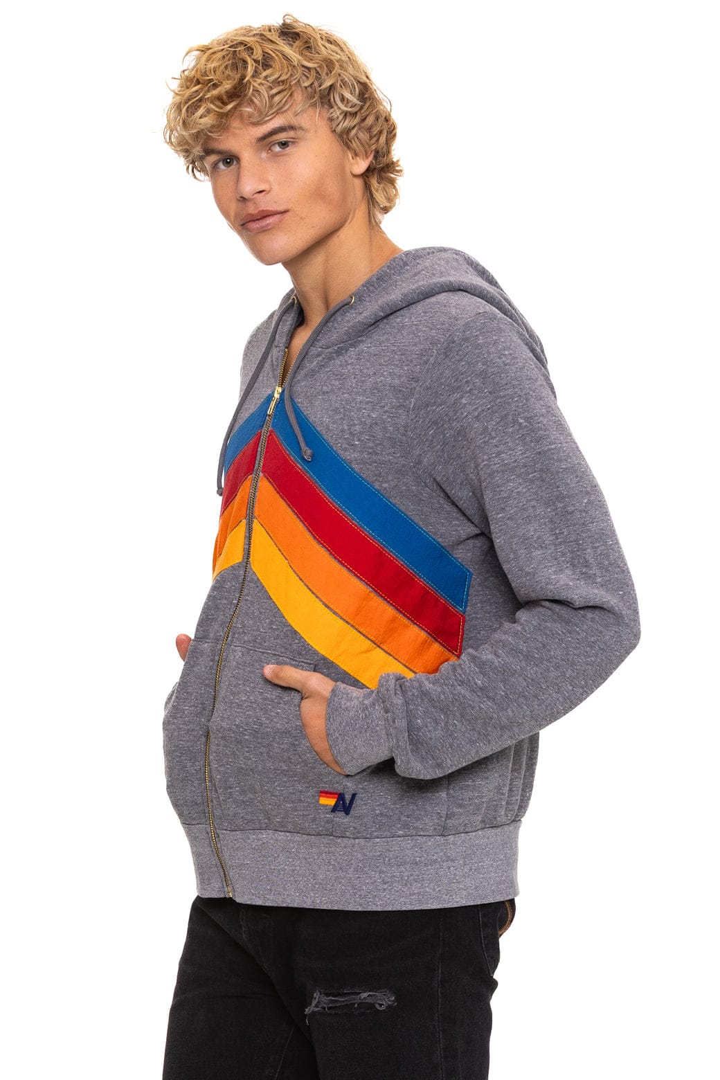 Classic MOUNTAIN STITCH CHEVRON 4 ZIP HOODIE - HEATHER GREY