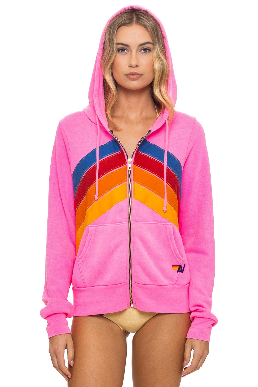 Classic MOUNTAIN STITCH CHEVRON 4 ZIP HOODIE - NEON PINK