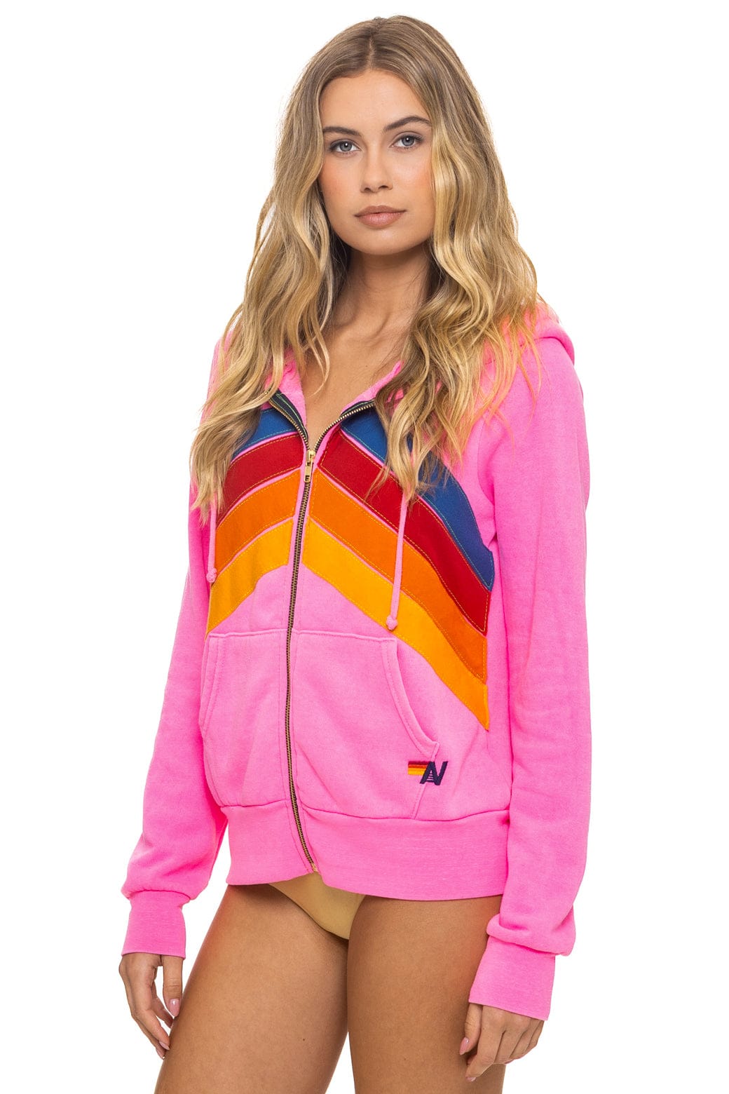 Classic MOUNTAIN STITCH CHEVRON 4 ZIP HOODIE - NEON PINK