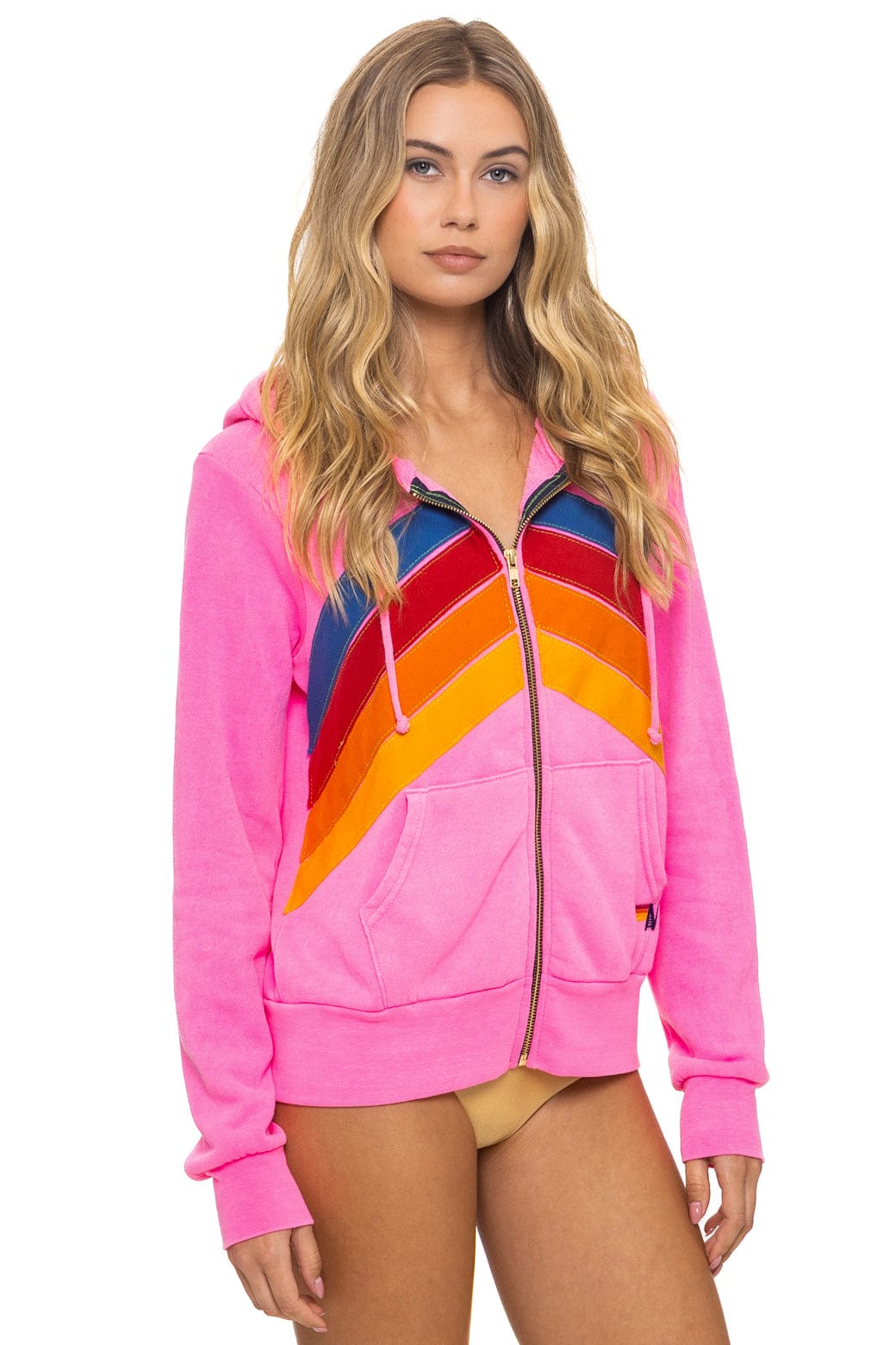 Classic MOUNTAIN STITCH CHEVRON 4 ZIP HOODIE - NEON PINK