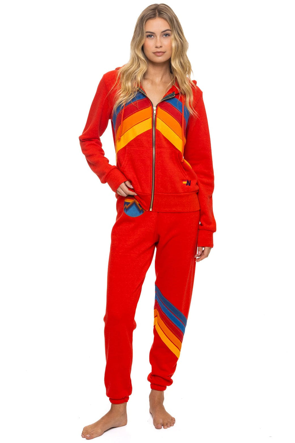 Classic MOUNTAIN STITCH CHEVRON 4 ZIP HOODIE - RED