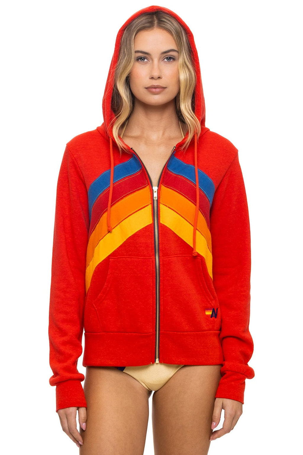 Classic MOUNTAIN STITCH CHEVRON 4 ZIP HOODIE - RED