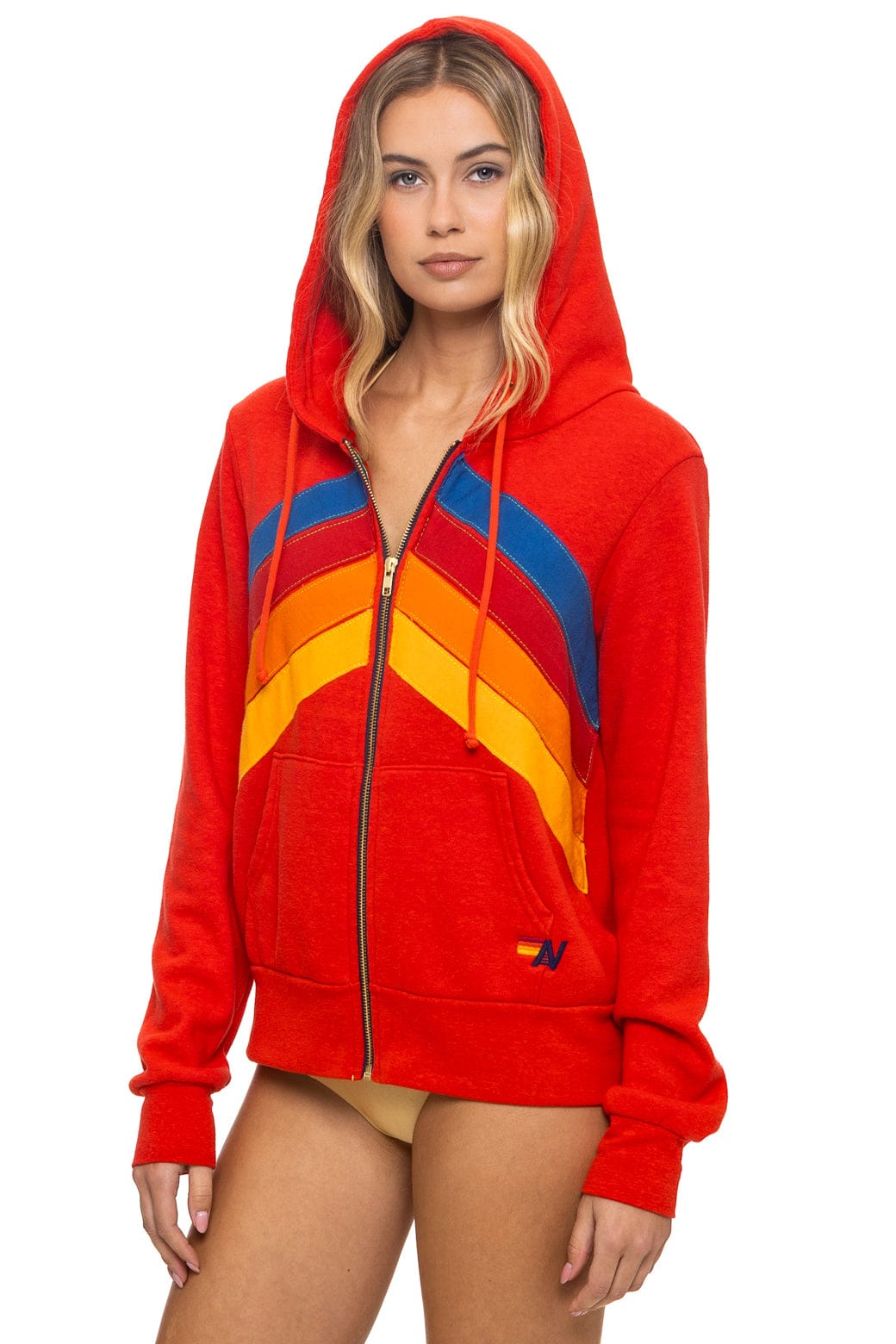 Classic MOUNTAIN STITCH CHEVRON 4 ZIP HOODIE - RED