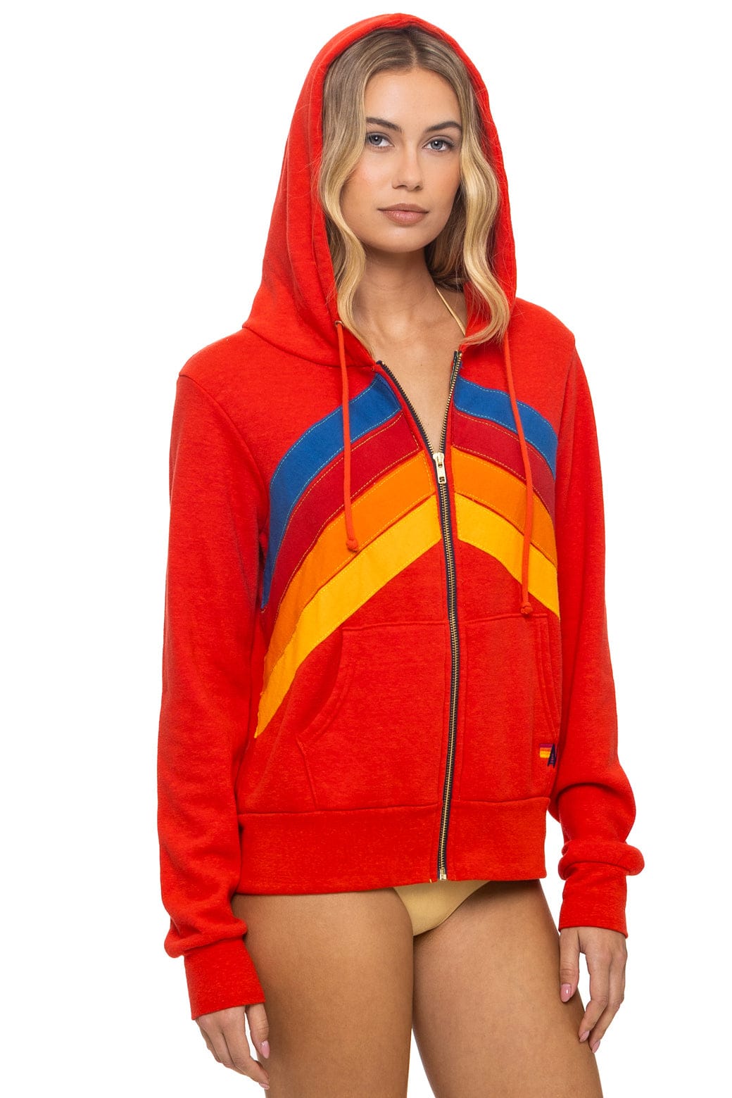 Classic MOUNTAIN STITCH CHEVRON 4 ZIP HOODIE - RED