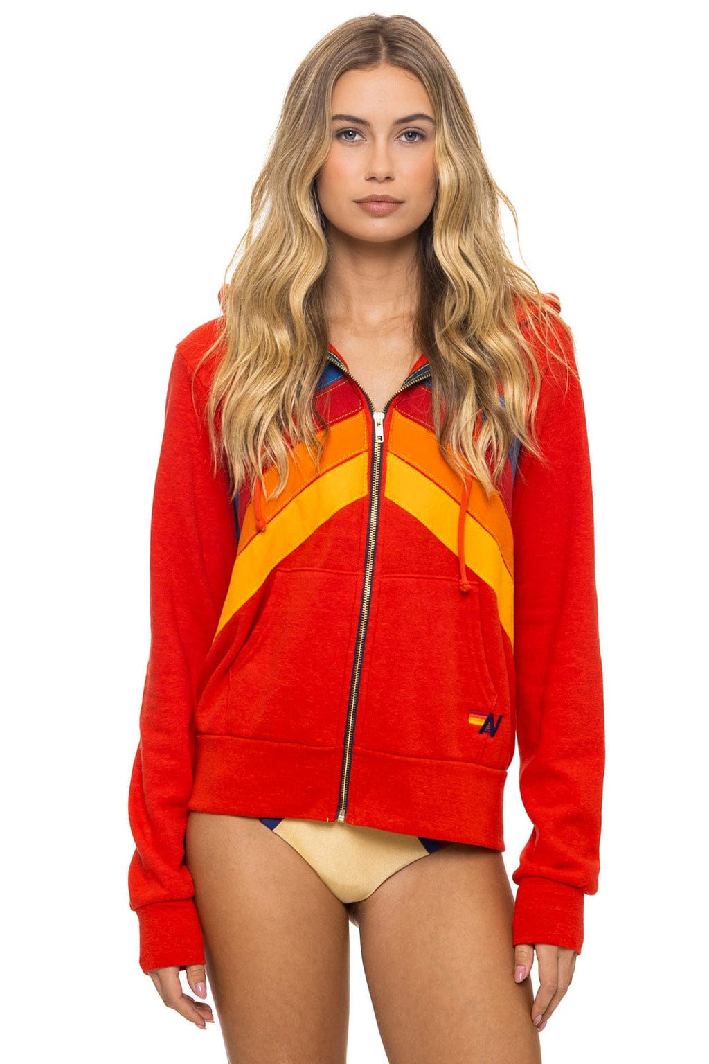 Classic MOUNTAIN STITCH CHEVRON 4 ZIP HOODIE - RED