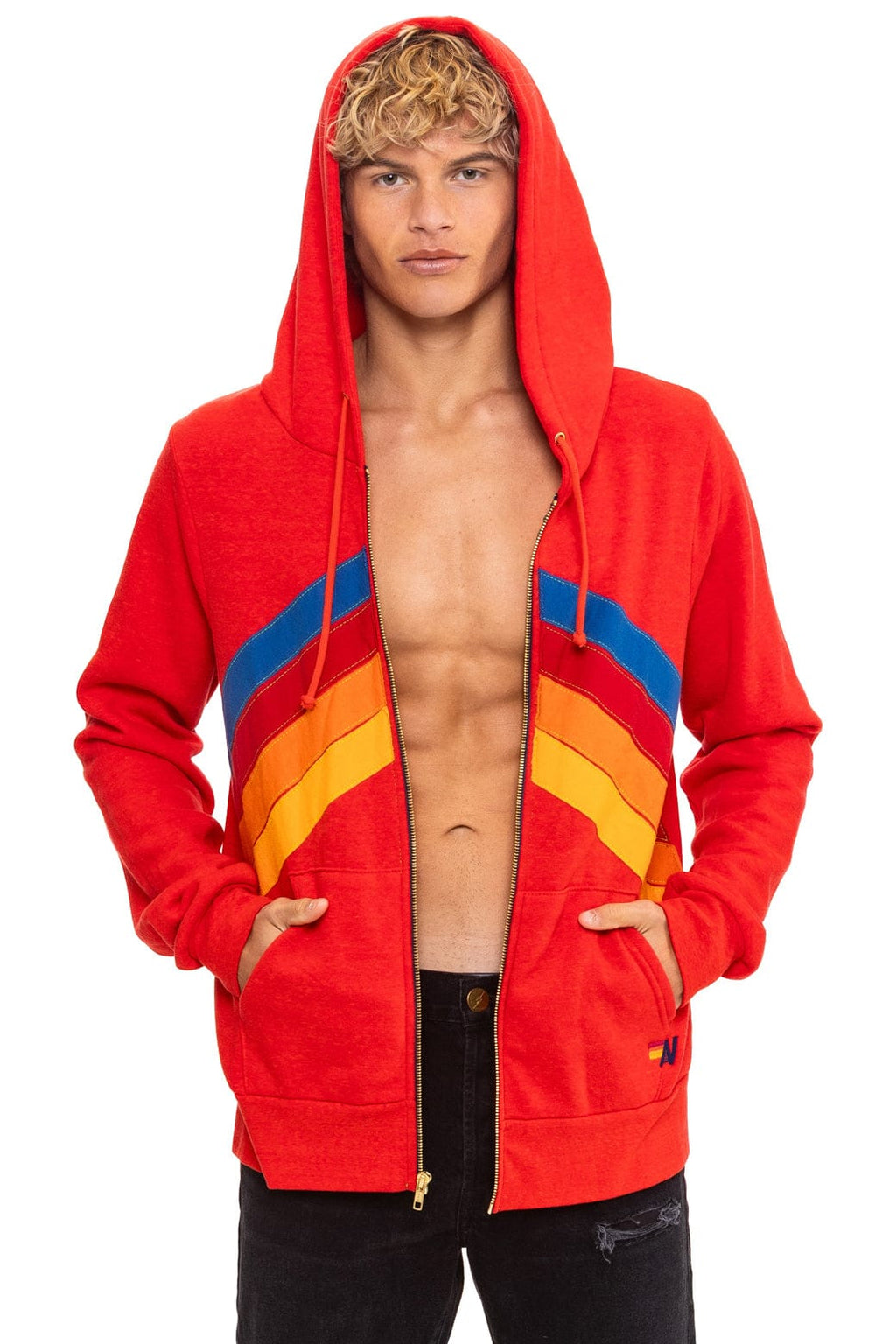 Classic MOUNTAIN STITCH CHEVRON 4 ZIP HOODIE - RED