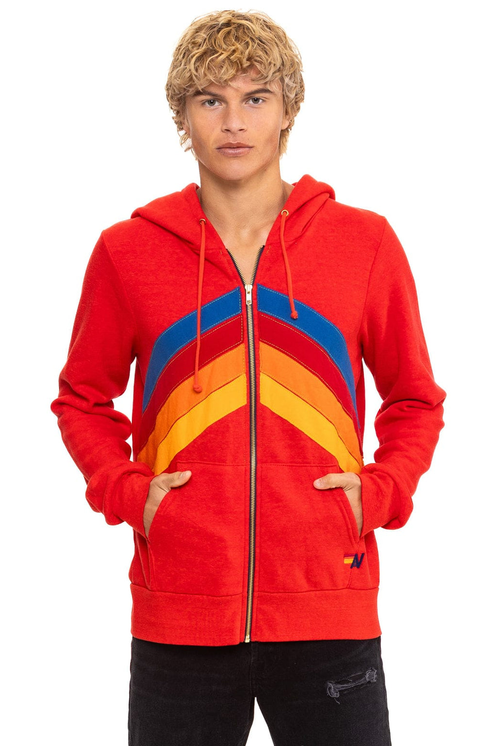 Classic MOUNTAIN STITCH CHEVRON 4 ZIP HOODIE - RED