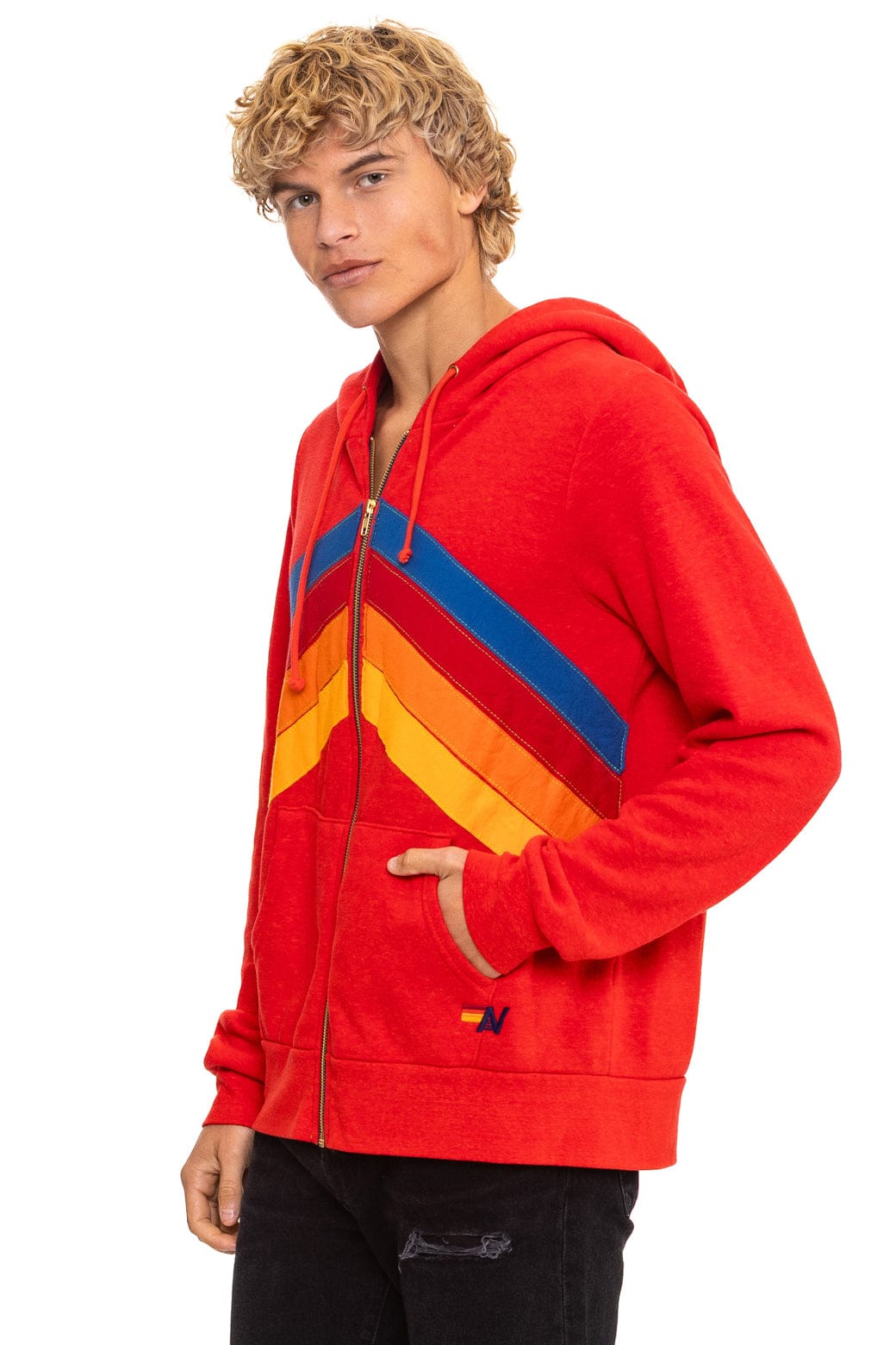 Classic MOUNTAIN STITCH CHEVRON 4 ZIP HOODIE - RED