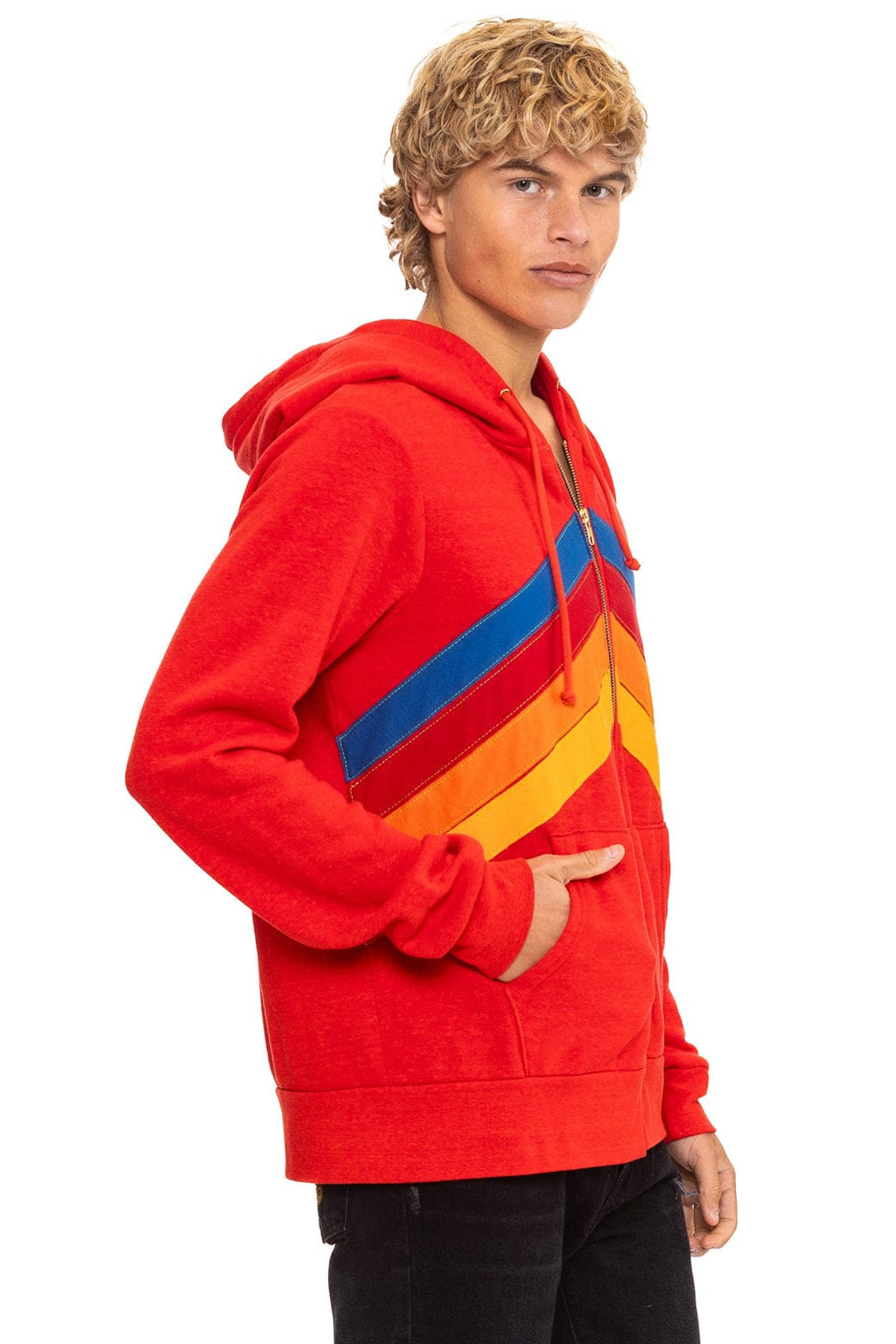 Classic MOUNTAIN STITCH CHEVRON 4 ZIP HOODIE - RED
