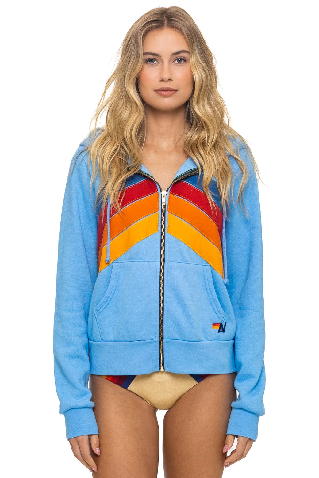 Classic MOUNTAIN STITCH CHEVRON 4 ZIP HOODIE - SKY