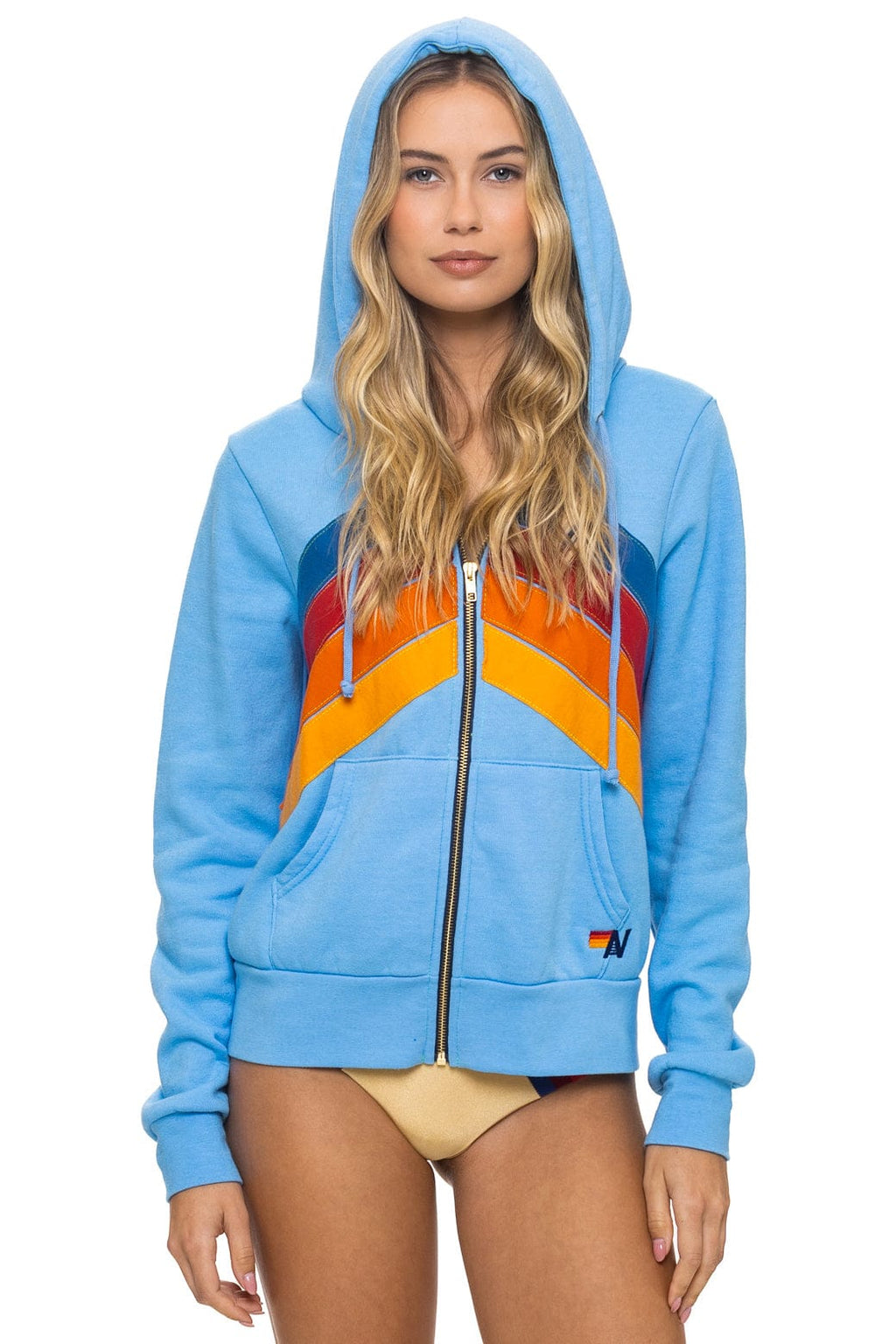 Classic MOUNTAIN STITCH CHEVRON 4 ZIP HOODIE - SKY